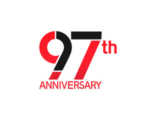 97 years anniversary logotype with black and red combination color isolated on white background. vector for template party and company celebration