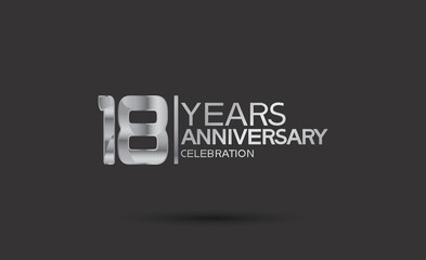 Fototapeta na wymiar 18 years anniversary logotype with silver color isolated on black background. vector for template party and company celebration