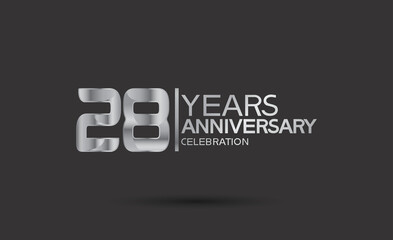 Fototapeta na wymiar 28 years anniversary logotype with silver color isolated on black background. vector for template party and company celebration