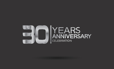 30 years anniversary logotype with silver color isolated on black background. vector for template party and company celebration