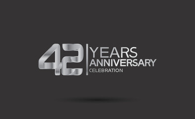42 years anniversary logotype with silver color isolated on black background. vector for template party and company celebration