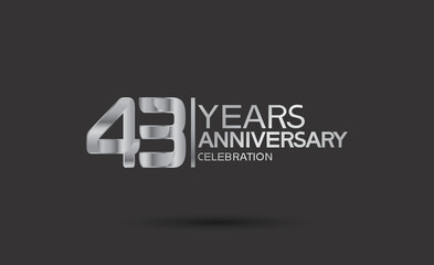 43 years anniversary logotype with silver color isolated on black background. vector for template party and company celebration