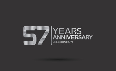 57 years anniversary logotype with silver color isolated on black background. vector for template party and company celebration
