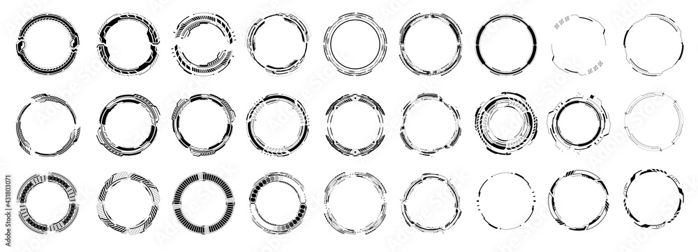 Aufkleber HUD futuristic white element. Set of Circle Abstract Digital Technology UI Futuristic. Abstract circle geometric shape. Design element. Explosion background. Flat design. Vector illustration