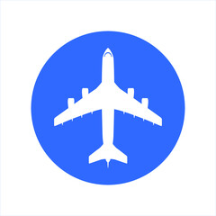 Airplane flat icon round blue background. Vector silhouette aircraft  sign isolated on the white background.