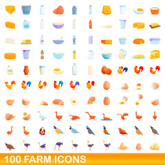 100 farm icons set. Cartoon illustration of 100 farm icons vector set isolated on white background