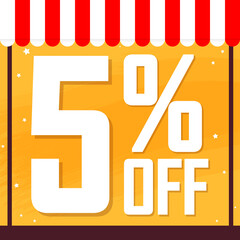 Sale 5% off, poster design template, discount banner, vector illustration 