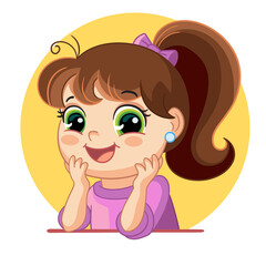 Cartoon funny girl face emotion vector illustration