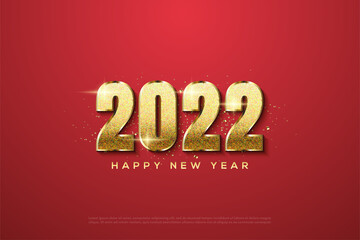 2022 happy new year with luxury gold numbers and glitter.