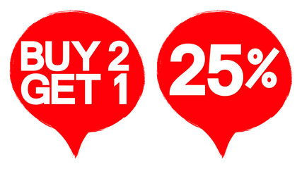 Sale banners design template, discount tags, buy 2get 1 free, 25% off, vector illustration