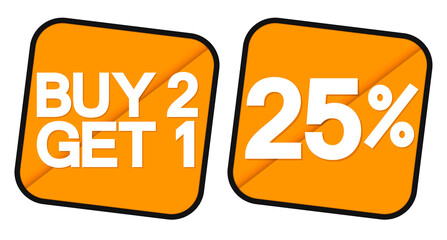 Sale banners design template, discount tags, buy 2get 1 free, 25% off, vector illustration