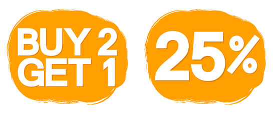 Sale banners design template, discount tags, buy 2get 1 free, 25% off, vector illustration