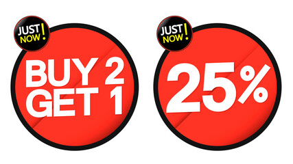 Sale banners design template, discount tags, buy 2get 1 free, 25% off, vector illustration