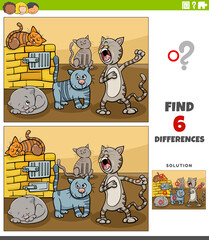 differences educational game with cartoon funny cats