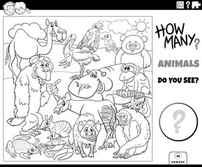counting animals educational task for kids coloring book page