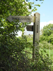 Wooden footpath sign in the countryside