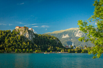 Blejski grad, Castle of bled at summer, Lake Bled Blue