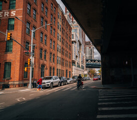 street city New York people bridge buildings usa 