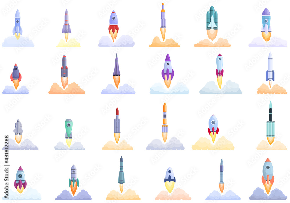 Aufkleber spacecraft launch icons set. cartoon set of spacecraft launch vector icons for web design