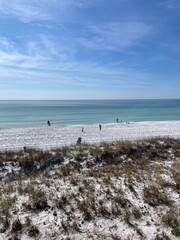 Upper view of Emerald Coast Florida white sand beach 