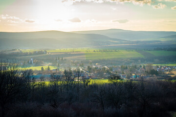 sunny view on Balaton uplands, sunny village in the olden hour