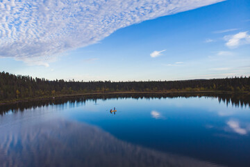Swedish autumn fall vibrant landscape, Kurravaara in Norrbotten county, Kiruna Municipality, Northern Sweden