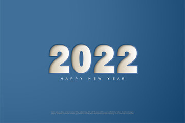 2022 happy new year with numbers pressed on a blue background.