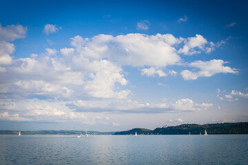 Naklejka na ściany i meble sailing ship on Balaton, Sailing on Lake Balaton, Boat on a lake