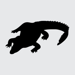 Crocodile Silhouette, Crocodile Isolated On White Background