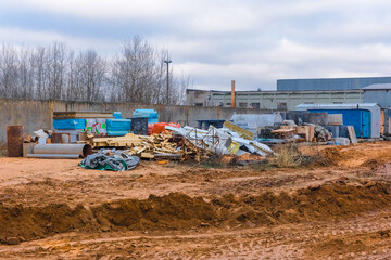 Belarus, Minsk region - December 11, 2019: Storage of a pile of different industrial debris and...