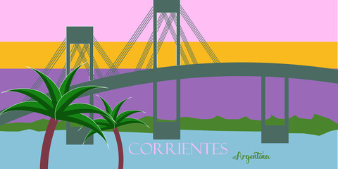 Landscape illustration of the Province of Corrientes, Argentina with its name in Spanish.