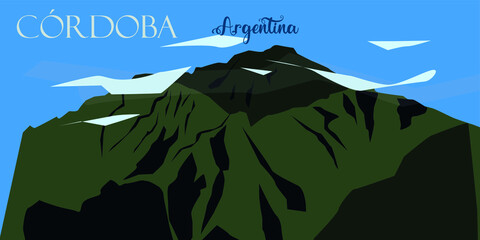 Landscape illustration of the Province of Cordoba, Argentina with its name in Spanish.