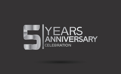 5 years anniversary logotype with silver color isolated on black background. vector can be use for party, company special event and celebration moment