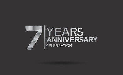 7 years anniversary logotype with silver color isolated on black background. vector can be use for party, company special event and celebration moment