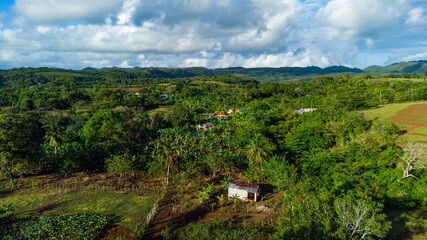 Fototapeta na wymiar Foto aérea de un campo en la península de Samaná
