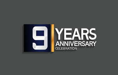 Obraz premium 9 years anniversary logotype with blue and silver color with golden line for celebration moment