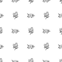 Doodle simple vector seamless pattern of hand-drawn peonies. Seamless pattern of hand-drawn peonies. Isolated on white background.