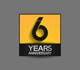 6 years anniversary in square yellow and black color composition for celebration moment