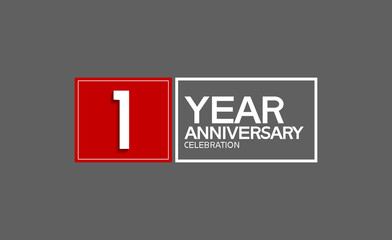 1 year anniversary in square with white and red color for celebration isolated on black background