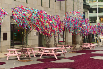 Montreal, QC - Canada - 7-4-2020: The Urban Forest, 2020, Victoria Street, McCord Museum no one during the lockdown of covid-19 coronavirus