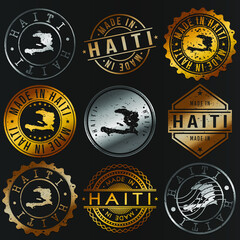 Haiti Business Metal Stamps. Gold Made In Product Seal. National Logo Icon. Symbol Design Insignia Country.