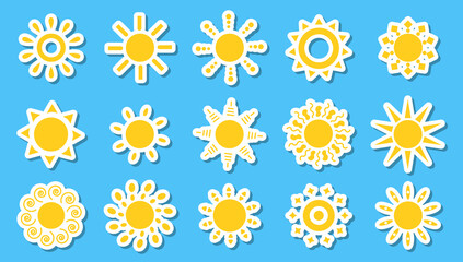 Summer symbol for tableware decor, child clothing, toys, notebooks, scrapbooking, creativity. Pack of stickers for children on white background.