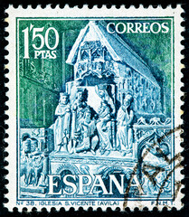 stamp printed in the Spain shows Statuary Group from St. Vincent's Church Avila