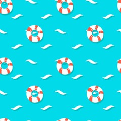 Seamless vector pattern of lifebuoys in the sea