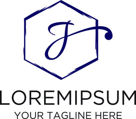 Initial J Letter Handwriting Hexagon Logo