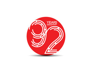 92 years anniversary design with labyrinth style inside red circle for celebration