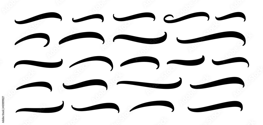 Poster set of hand lettering underlines lines. vector underline stroke. design concept element collection.