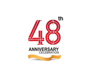 48 anniversary celebration logotype with red color number and golden ribbon. vector can be use for party, company special event and celebration moment