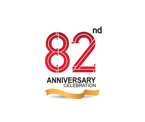 82 anniversary celebration logotype with red color number and golden ribbon. vector can be use for party, company special event and celebration moment