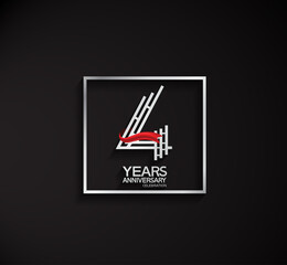 4 years anniversary logotype with square silver color and red ribbon. vector can be use for party, company special event and celebration moment